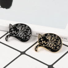 Load image into Gallery viewer, Sleeping Cat Black, Gold and Silver Brooch and Pin
