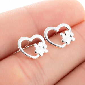 Silver Open Paw & Heart Studs