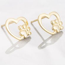 Load image into Gallery viewer, Gold Open Heart &amp; Paw Studs
