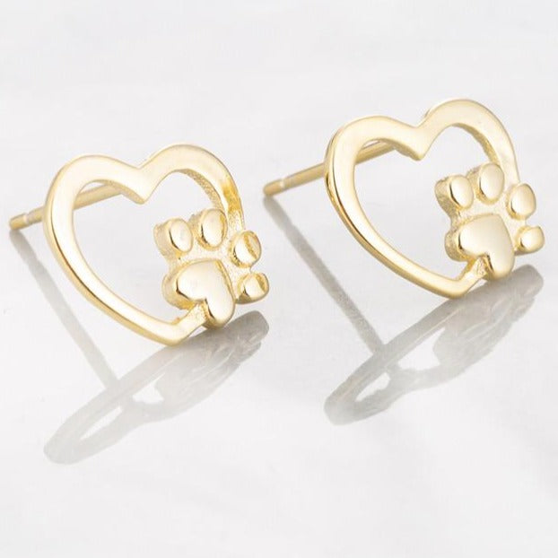 Gold Open Heart & Paw Studs