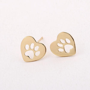 Gold Paw in Heart Stud Earrings