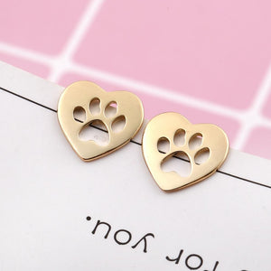 Gold Paw in Heart Stud Earrings