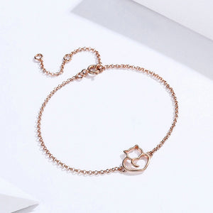 Rose Gold Plated Cat & Heart Bracelet