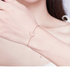 Rose Gold Plated Cat & Heart Bracelet on model