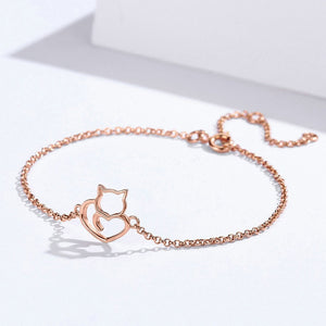 Rose Gold Plated Cat & Heart Bracelet