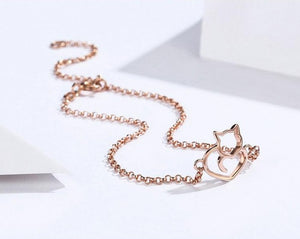 Rose Gold Plated Cat & Heart Bracelet