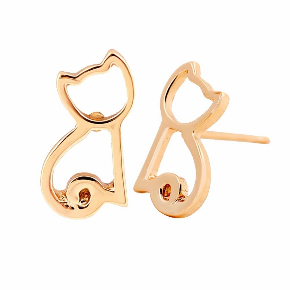 Gold Seated Cat Stud Earrings