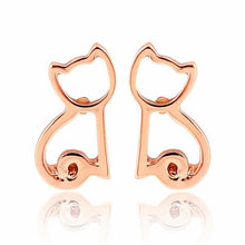 Load image into Gallery viewer, Rose Gold Seated Cat Stud Earrings
