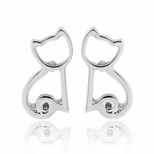Load image into Gallery viewer, Silver Seated Cat Stud Earrings
