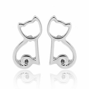 Silver Seated Cat Stud Earrings