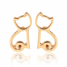 Load image into Gallery viewer, Gold Seated Cat Stud Earrings
