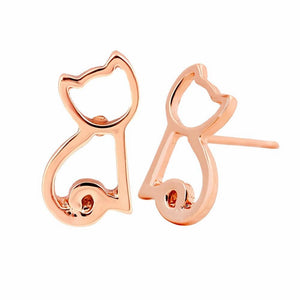 Rose Gold Seated Cat Stud Earrings