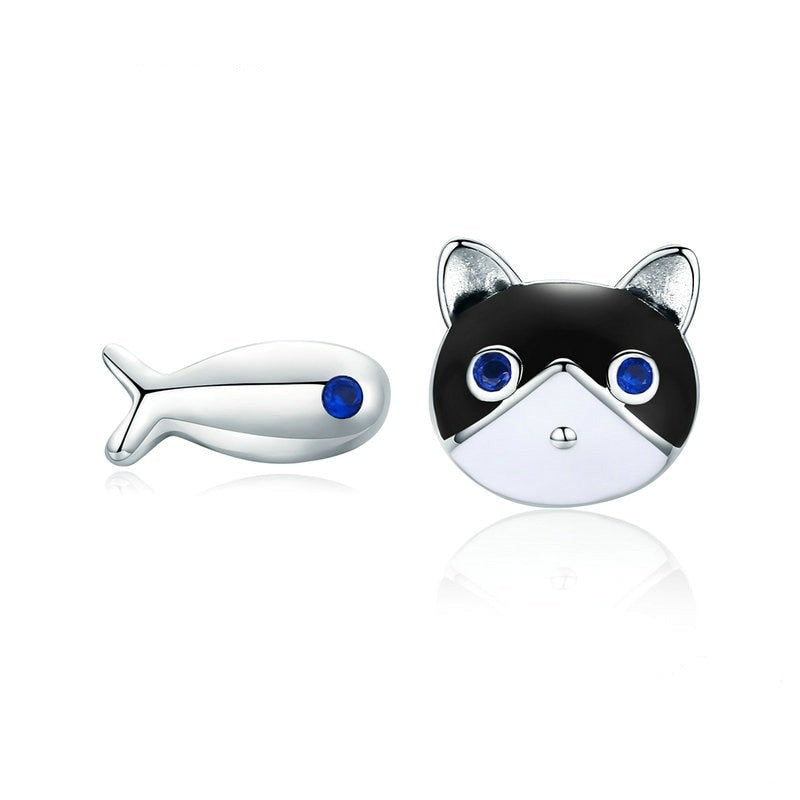 Cat & Fish Stud Earrings