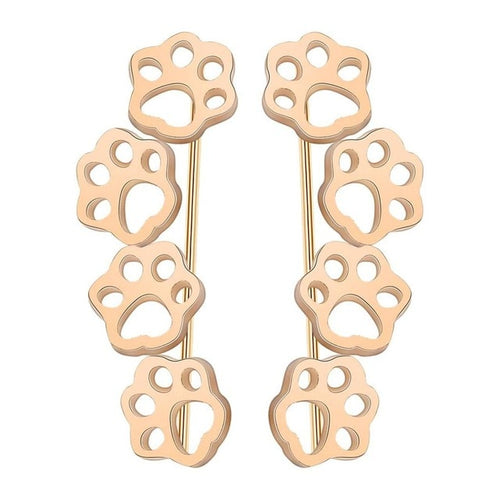 Gold Cuff Earrings with four paw prints 
