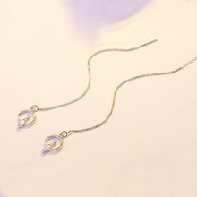 Load image into Gallery viewer, Sterling Silver Thread Earrings with cat sitting on moon
