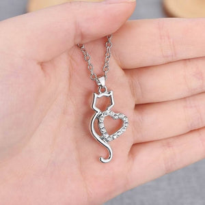 Cat Heart & Crystal Pendant