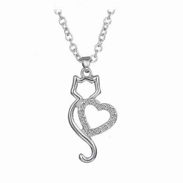 Cat Heart & Crystal Pendant