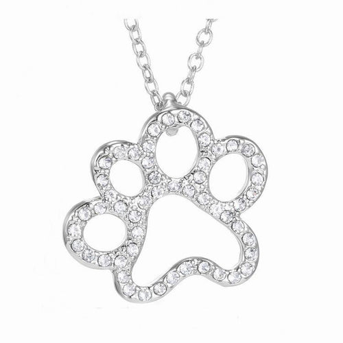 Paw Crystal Silver Necklace