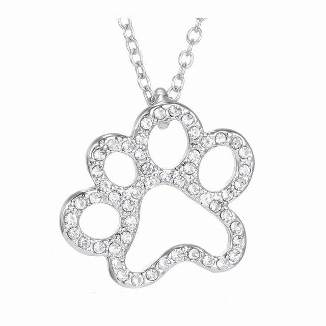 Paw Crystal Silver Necklace