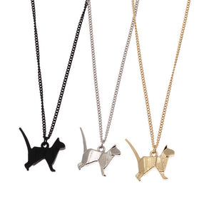 Black, Silver and Gold Standing Cat Necklace with matching Chain