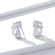 Load image into Gallery viewer, Sterling Silver Bow Tie Cat Earrings
