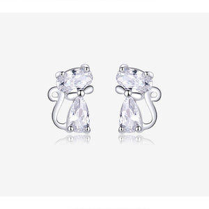 Sterling Silver Bow Tie Cat Earrings