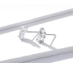 Sterling Silver Bow Tie Cat Earrings