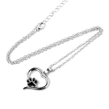 Load image into Gallery viewer, Silver Heart Necklace with Black paw 
