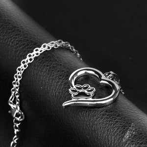 Silver Heart Necklace with Black paw 