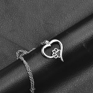 Silver Heart Necklace with Black paw 