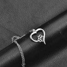 Load image into Gallery viewer, Silver Heart Necklace with Black paw 
