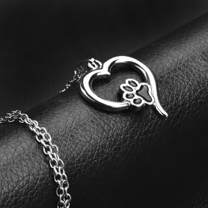 Silver Heart Necklace with Black paw 