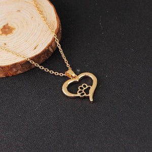 Gold Heart Necklace with Black paw 