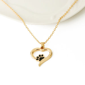 Gold Heart Necklace with Black paw 