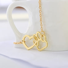 Load image into Gallery viewer, Gold Paw &amp; Heart Necklace

