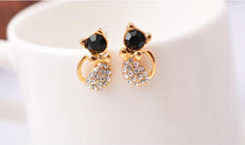 Load image into Gallery viewer, Gold rhinestone Cat Bow Stud Earrings with black stone face
