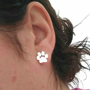 Silver Paw Print Stud Earrings