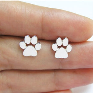 Silver Paw Print Stud Earrings