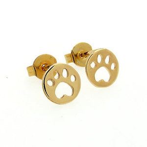 Gold Round Paw Stud Earrings