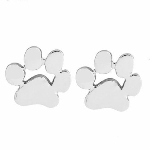 Silver Paw Print Stud Earrings