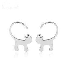 Load image into Gallery viewer, Silver Curly Tailed Cat Stud Earrings
