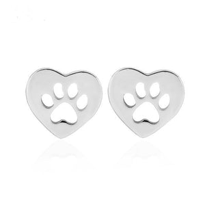 Silver Paw in Heart Stud Earrings