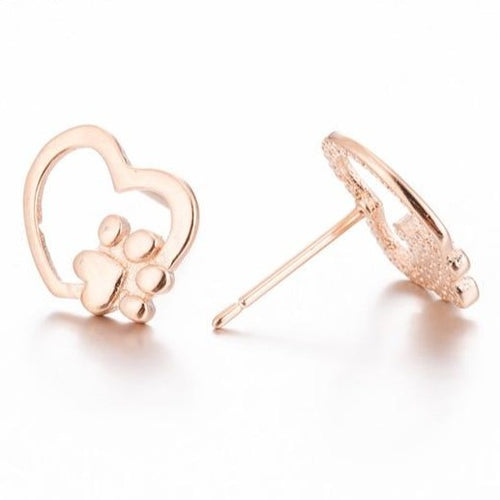 Rose Gold Open Heart & Paw Studs