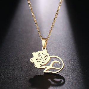 Gold Sleeping Cat Necklace