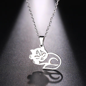 Silver Sleeping Cat Necklace