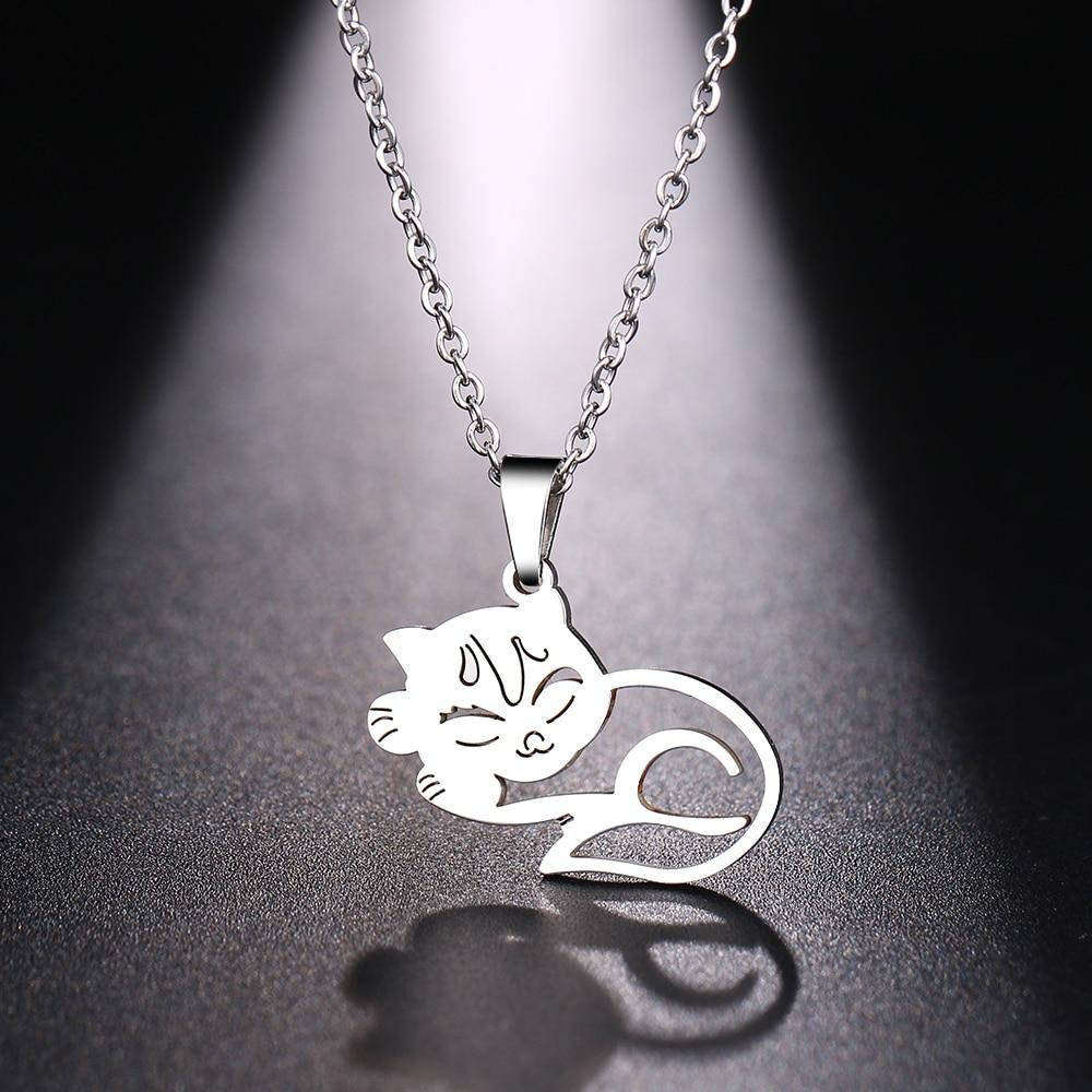 Silver Sleeping Cat Necklace