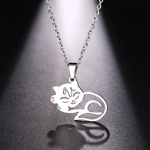 Silver Sleeping Cat Necklace
