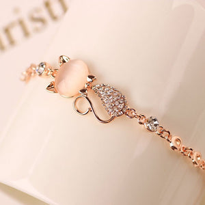 Cat Rhinestone Bracelet in Rose Gold 