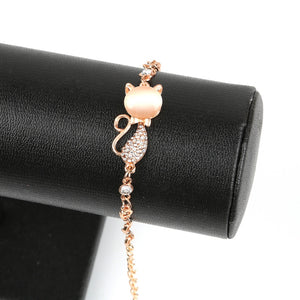 Cat Rhinestone Bracelet in Rose Gold 