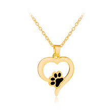 Load image into Gallery viewer, Gold Heart Necklace with Black paw 
